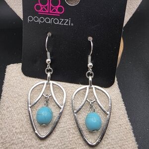 Paparazzi Silver Earrings with Turquoise Beads (1716)